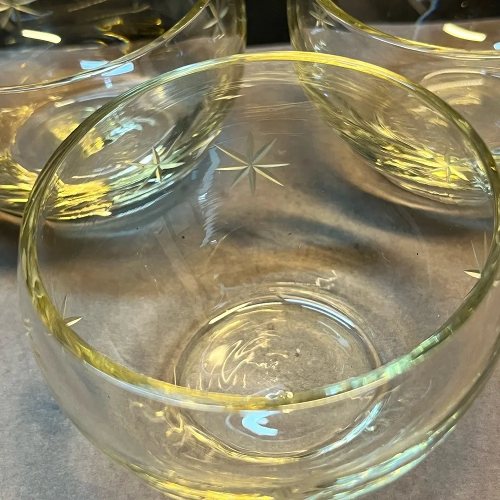 Dorothy Thorpe Roly Poly Pointed Etched Star Cocktail Glasses Vintage MCM Set 6